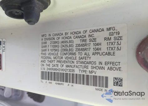 2019 Honda Cr-V Lx z USA, uszkodzony, nr VIN 2HKRW6H31KH213035